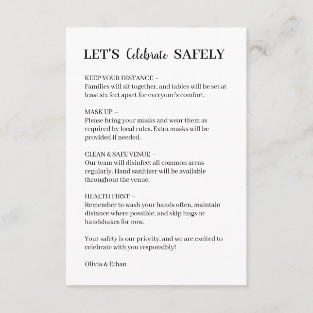 Covid Wedding Safety Clean Simple Card (Front)