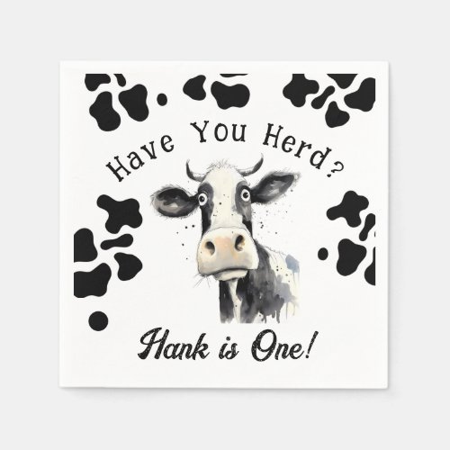 Cow 1st Birthday Watercolor Napkins