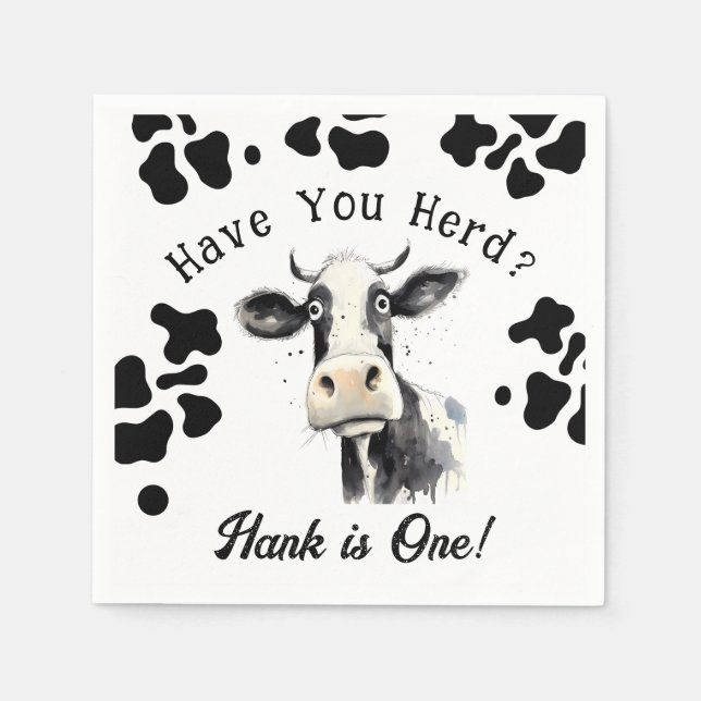 Cow 1st Birthday Watercolor Napkins (Front)