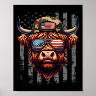 Cow 4th July Usa Flag Dad Father America Men Boys Poster