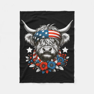 Cow 4th Of July American Flag Independence Day  Fleece Blanket