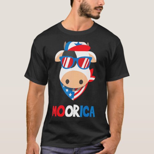 Cow 4th Of July Idea Moorica Men Women Usa Flag Fa T_Shirt