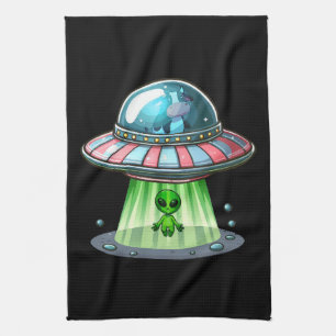 Cow Abducting Alien Kitchen Towel