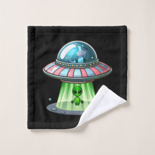 Cow Abducting Alien Wash Cloth