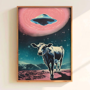 Cow Abduction Print Funny Cow Print UFO With Cow 