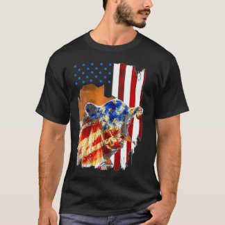 Cow American Flag Heifer Us 4Th Of July Farm Cattl T-Shirt