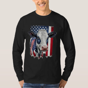 Cow American Flag Heifer US 4th Of July Farm Cattl T-Shirt