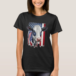 Cow American Flag Heifer US 4th Of July Farm Cattl T-Shirt