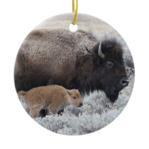 Cow and Calf Bison, Yellowstone Ceramic Ornament