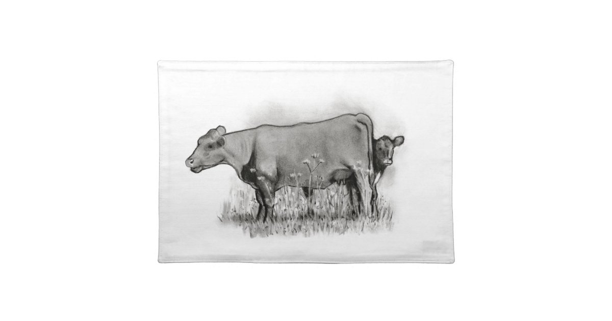 Cow And Calf Pencil Drawing Farm Country Cloth Placemat Zazzle Com