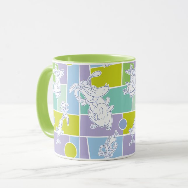 Cow and Chicken Color Block Pattern Mug (Front Left)