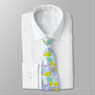 Cow and Chicken Color Block Pattern Neck Tie