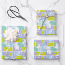 Cow and Chicken Color Block Pattern Wrapping Paper Sheets