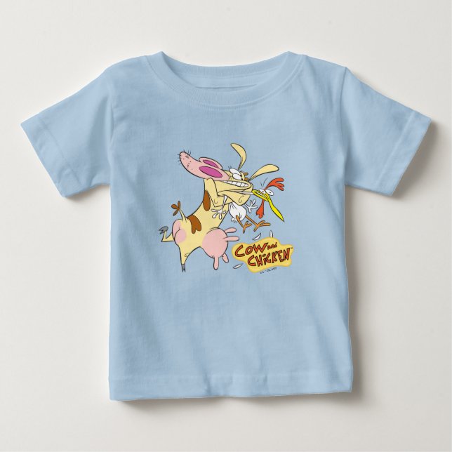 Cow and Chicken Hug Graphic Baby T-Shirt (Front)