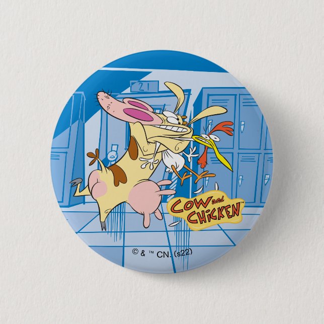 Cow and Chicken Hug Graphic Button (Front)