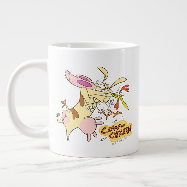 Cow and Chicken Hug Graphic Giant Coffee Mug (Left)