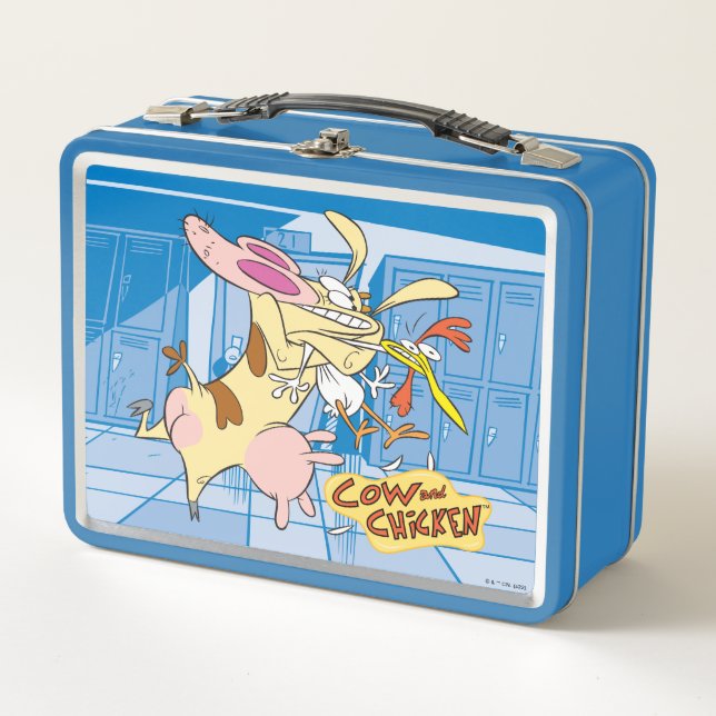 Cow and Chicken Hug Graphic Metal Lunch Box (Front)