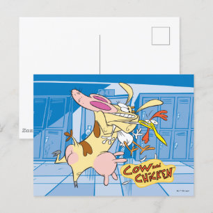Cow and Chicken Hug Graphic Postcard