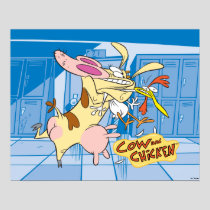 Cow and Chicken Hug Graphic Poster