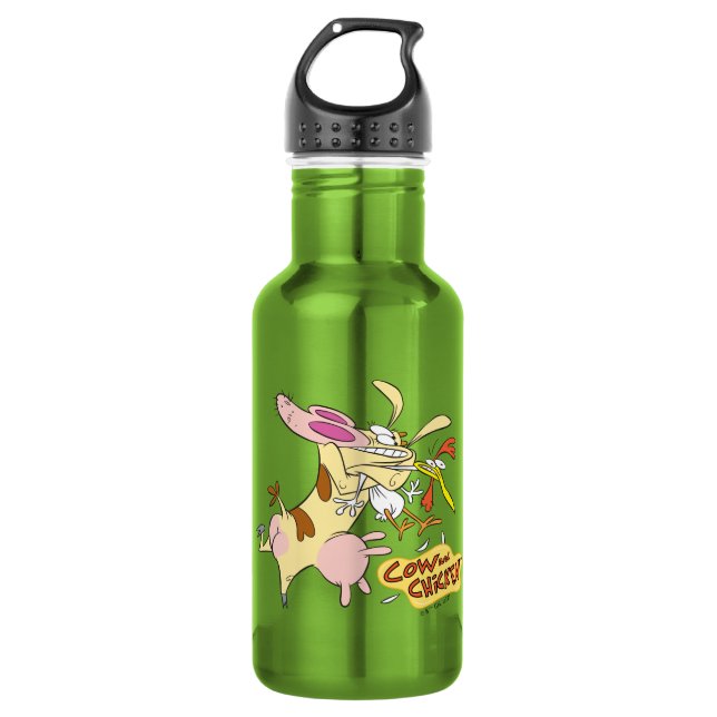 Cow and Chicken Hug Graphic Stainless Steel Water Bottle (Front)