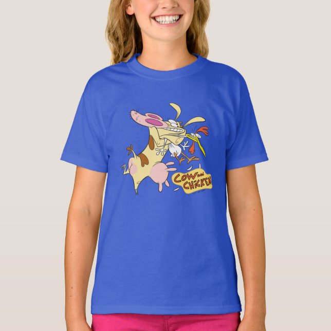 Cow and Chicken Hug Graphic T-Shirt (Front)