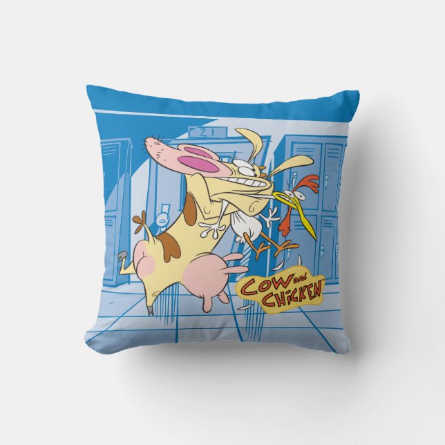 Cow and Chicken Hug Graphic Throw Pillow (Front)