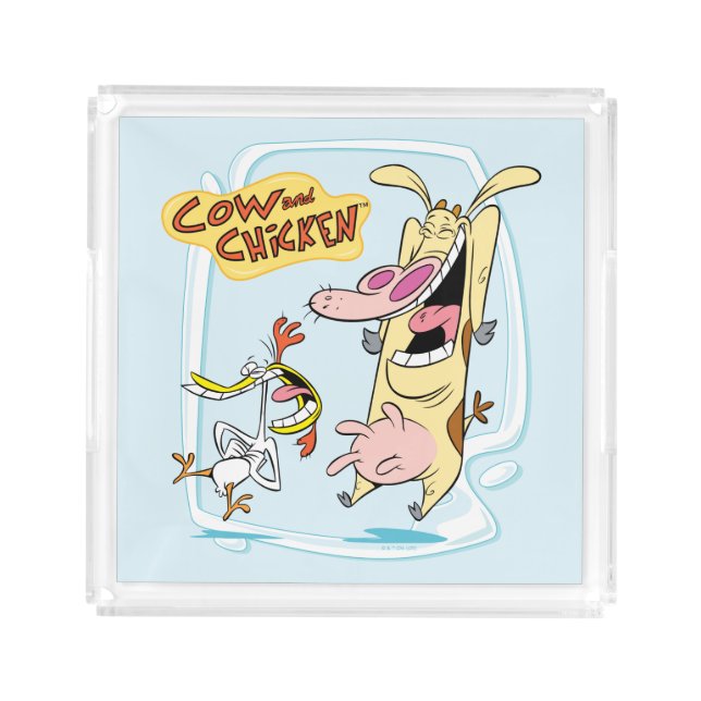 Cow and Chicken Laughing Graphic Acrylic Tray (Front)