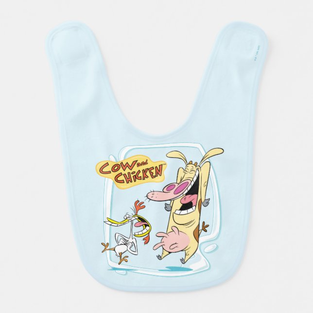 Cow and Chicken Laughing Graphic Baby Bib (Front)