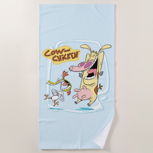 Cow and Chicken Laughing Graphic Beach Towel