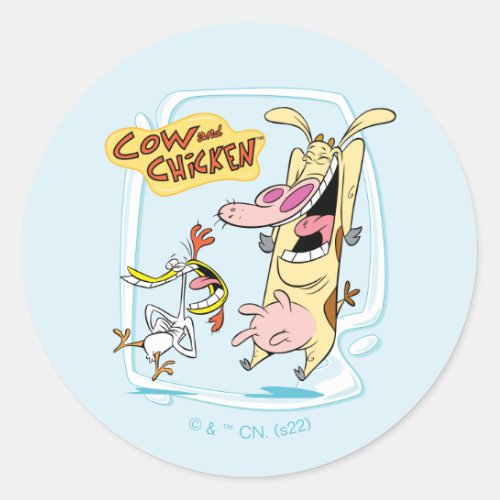 Cow and Chicken Laughing Graphic Classic Round Sticker