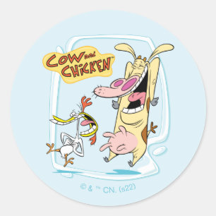 Cow and Chicken Laughing Graphic Classic Round Sticker