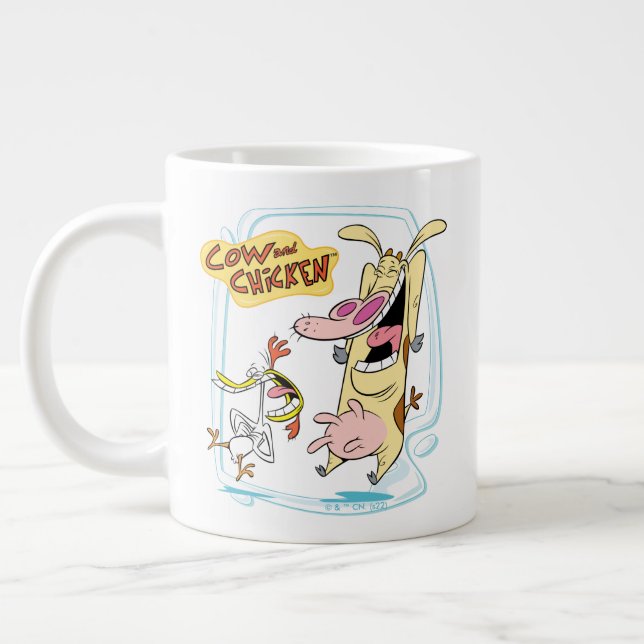 Cow and Chicken Laughing Graphic Giant Coffee Mug (Left)