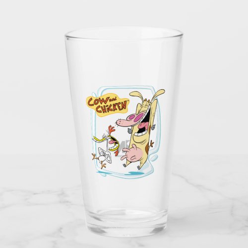 Cow and Chicken Laughing Graphic Glass