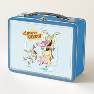 Cow and Chicken Laughing Graphic Metal Lunch Box