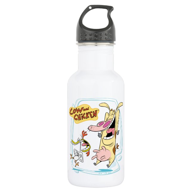 Cow and Chicken Laughing Graphic Stainless Steel Water Bottle (Front)