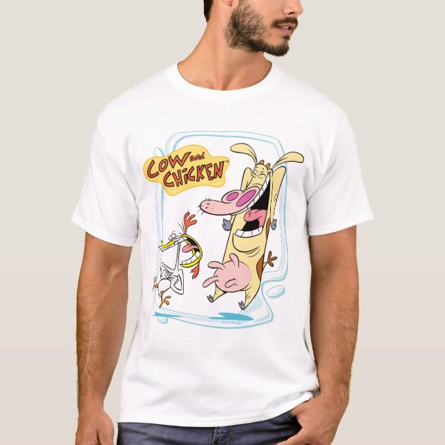 Cow and Chicken Laughing Graphic T-Shirt (Front)