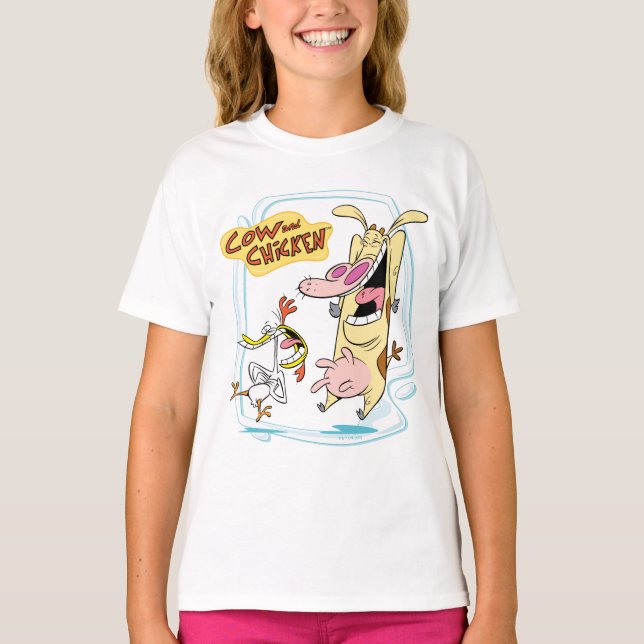 Cow and Chicken Laughing Graphic T-Shirt (Front)