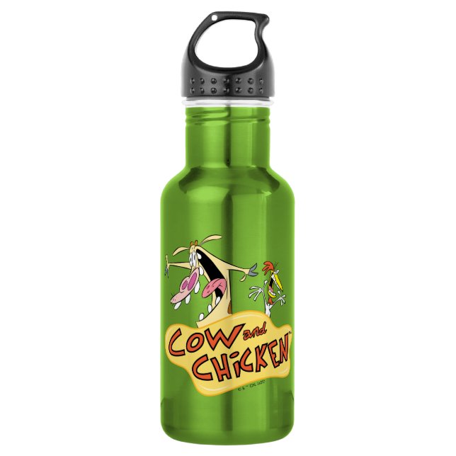 Cow and Chicken Logo Graphic Stainless Steel Water Bottle (Front)
