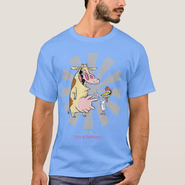 Cow And Chicken Retro Japanese friend T-Shirt (Front)