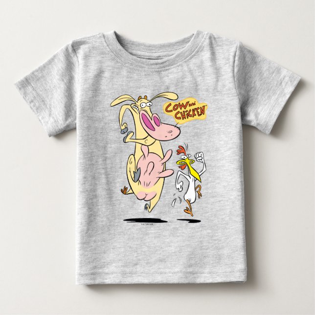 Cow and Chicken Running Graphic Baby T-Shirt (Front)