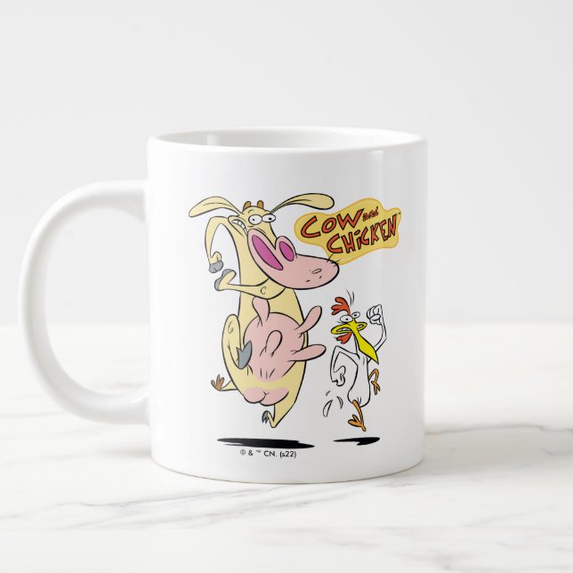 Cow and Chicken Running Graphic Giant Coffee Mug (Left)