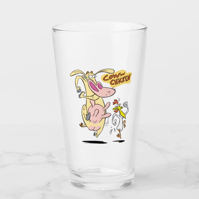 Cow and Chicken Running Graphic Glass (Front)