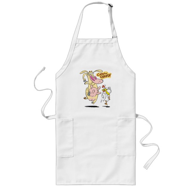 Cow and Chicken Running Graphic Long Apron (Front)
