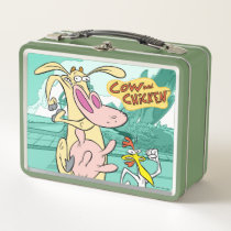 Cow and Chicken Running Graphic Metal Lunch Box