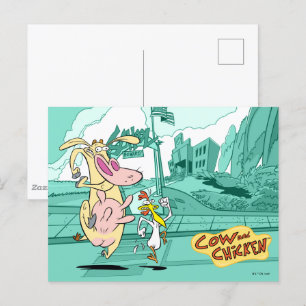 Cow and Chicken Running Graphic Postcard
