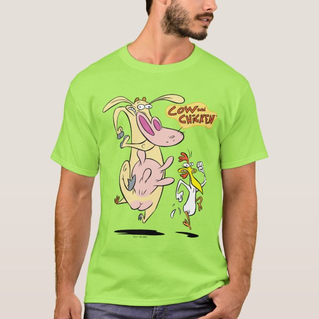 Cow and Chicken Running Graphic T-Shirt (Front)