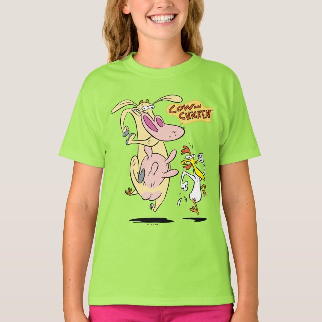 Cow and Chicken Running Graphic T-Shirt (Front)
