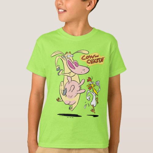 Cow and Chicken Running Graphic T_Shirt
