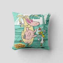 Cow and Chicken Running Graphic Throw Pillow