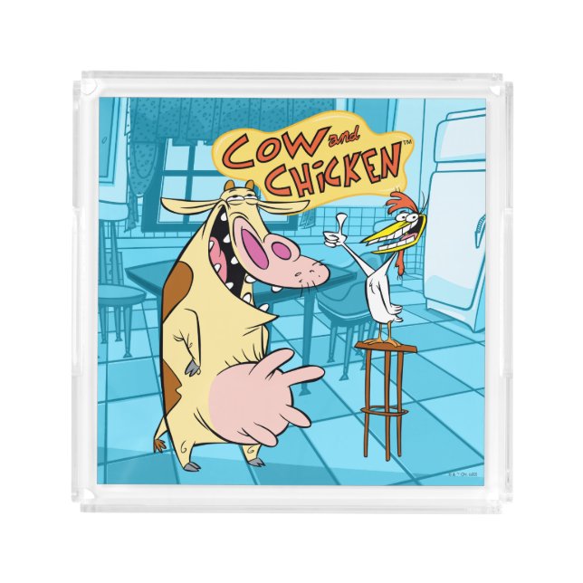 Cow and Chicken Smiling Graphic Acrylic Tray (Front)